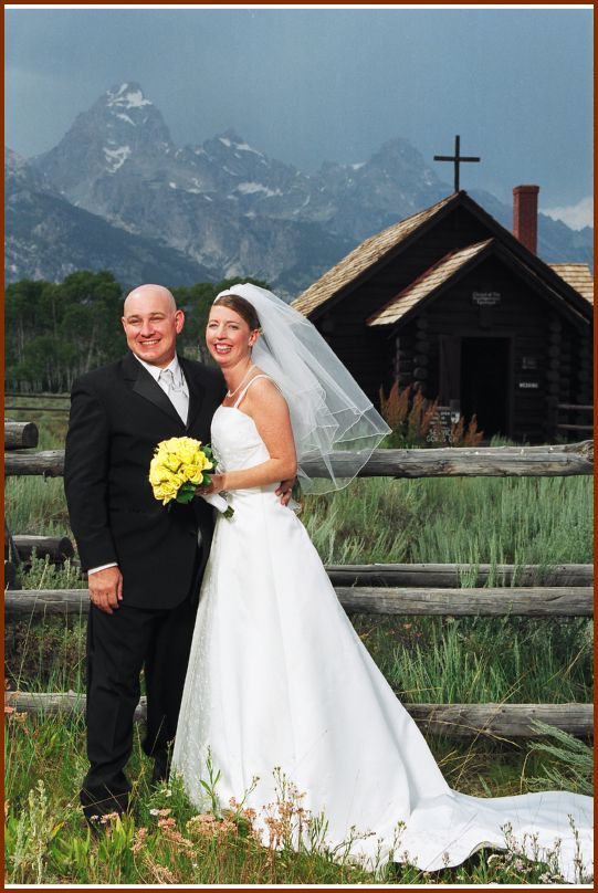 Newlyweds in front of Chapel